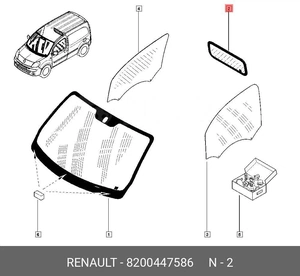 RENAULT KANGOO II 2007- заднее стекло, целиковое